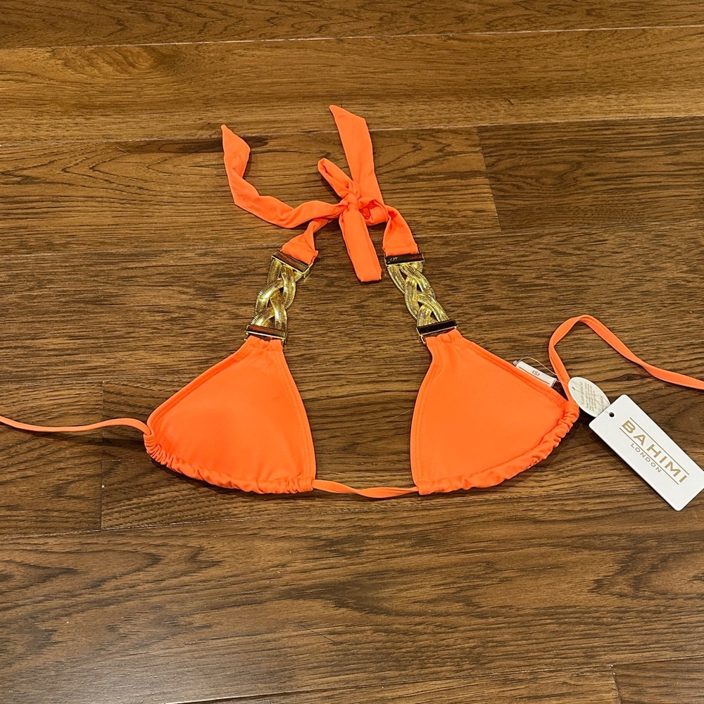 BAHIMI Bright Orange Triangle Bikini Top with Gold Accent small